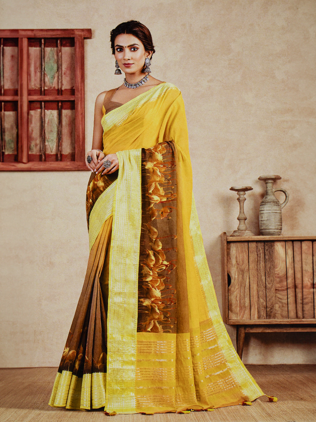 Women Pure Cotton Saree Yellow PCS91