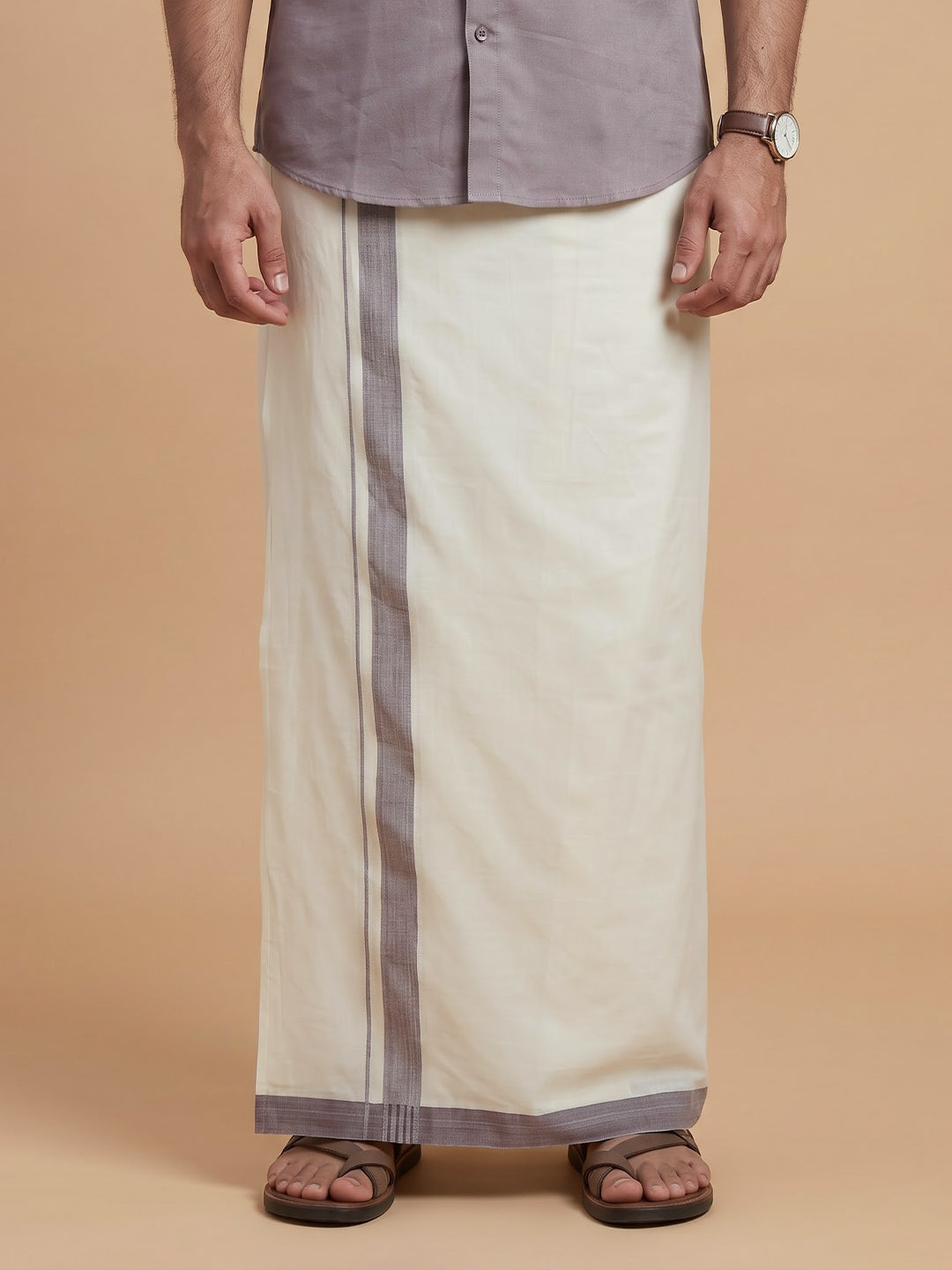 Double Layer 100% Cotton White Dhoti with Colour Border - RFD02
