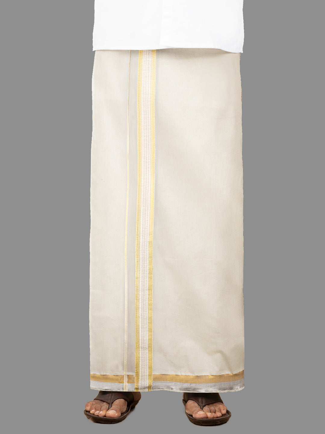 Mens Kora Double Dhoti Gold Jari Border Gold Crown 5435 GC01