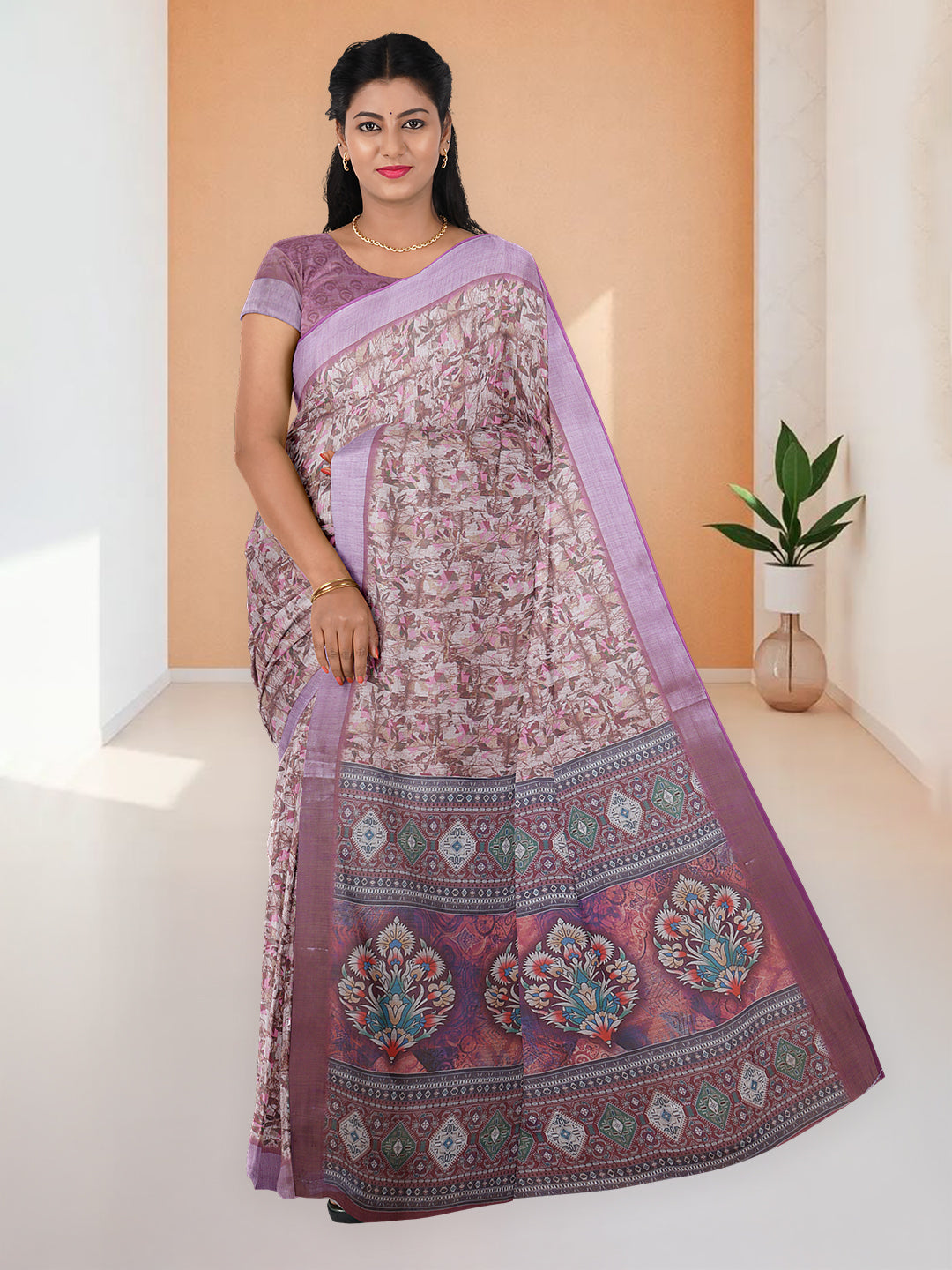 Women Purple Semi Linen Saree SL226
