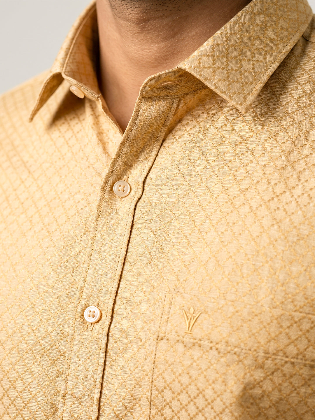 Couple Combo Gold Shirt & Dhoti Set with Saree KLS47