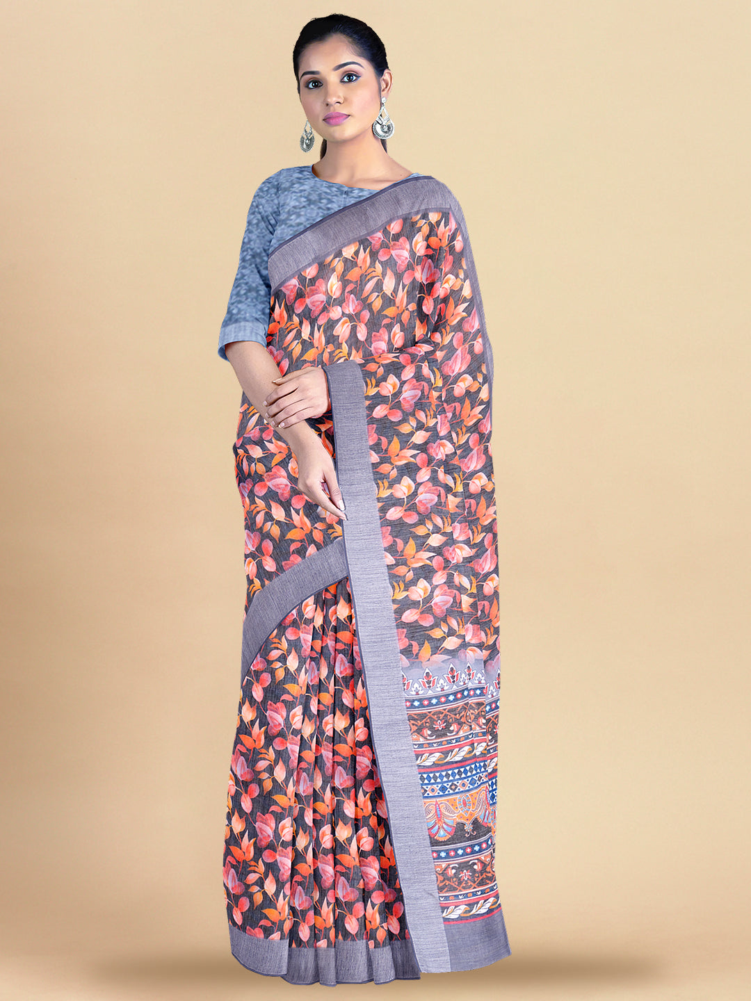 Women Luxurious Semi Linen Digital Printed Saree SL103