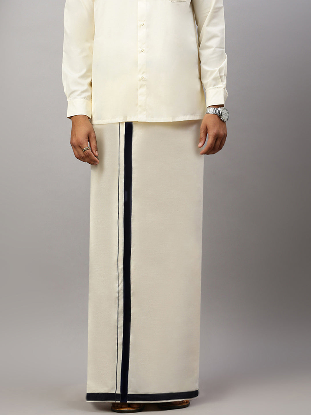 Mens Kora Double Dhoti with Black Plain Border Redfort Kora Spl