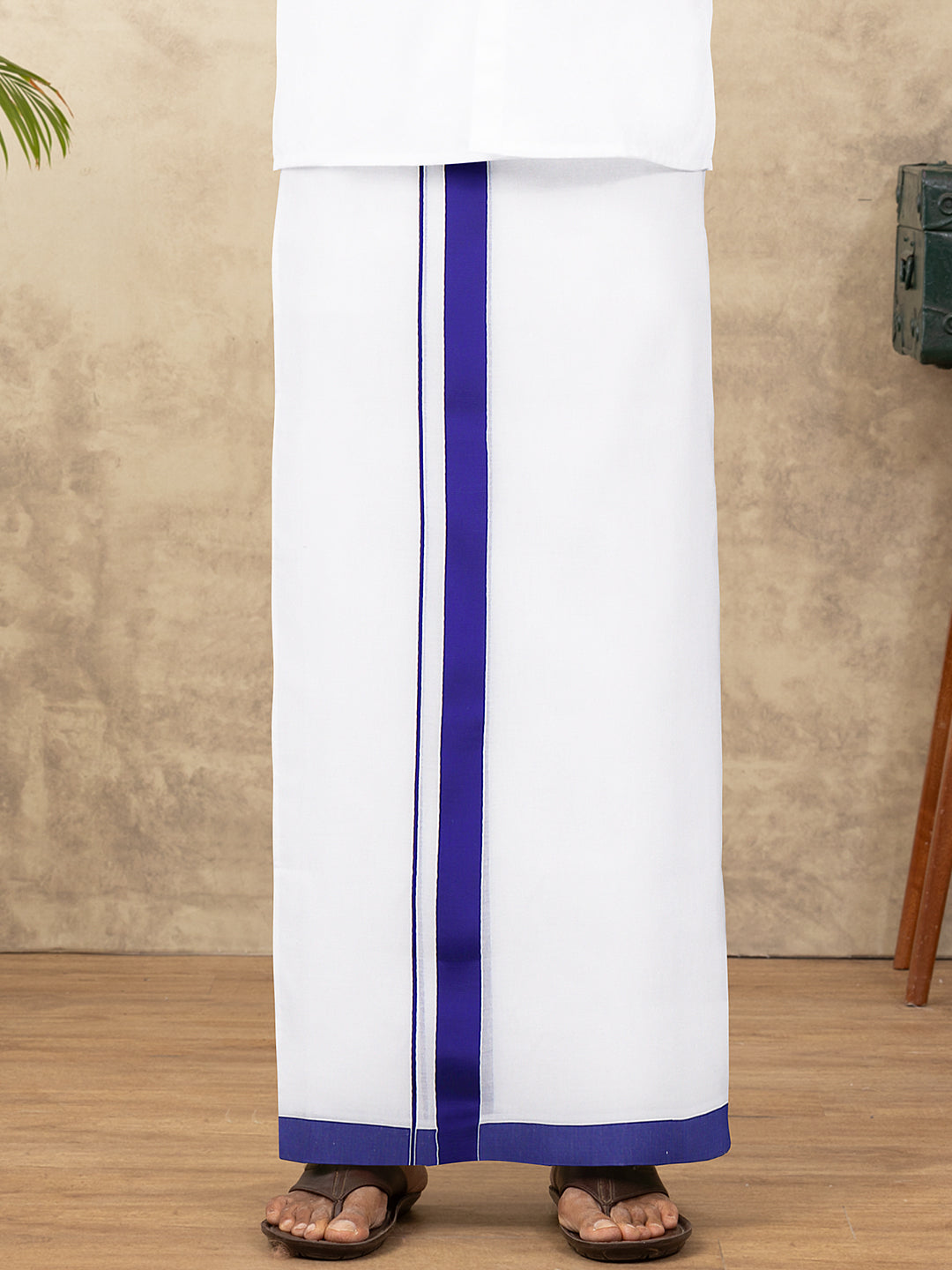 Men 100% Cotton Double Layer White Dhoti with Big Border RFS01