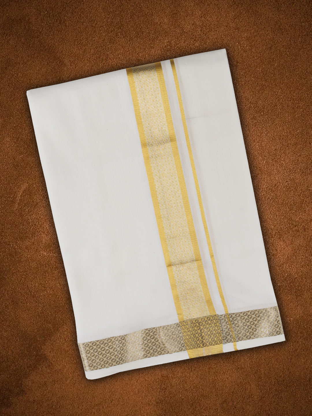 Mens Premium Handloom Dhoti Gold & Silver Jari Border HLM11