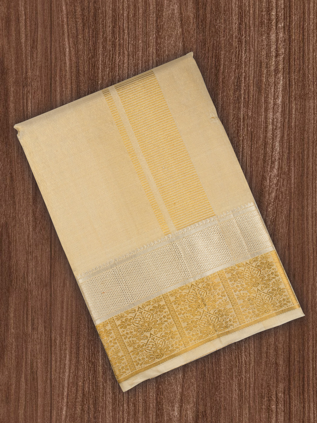 Men Premium Pure Silk Tissue Dhoti & Towel Set with 4 1/2" inch Jari Border Amirtham