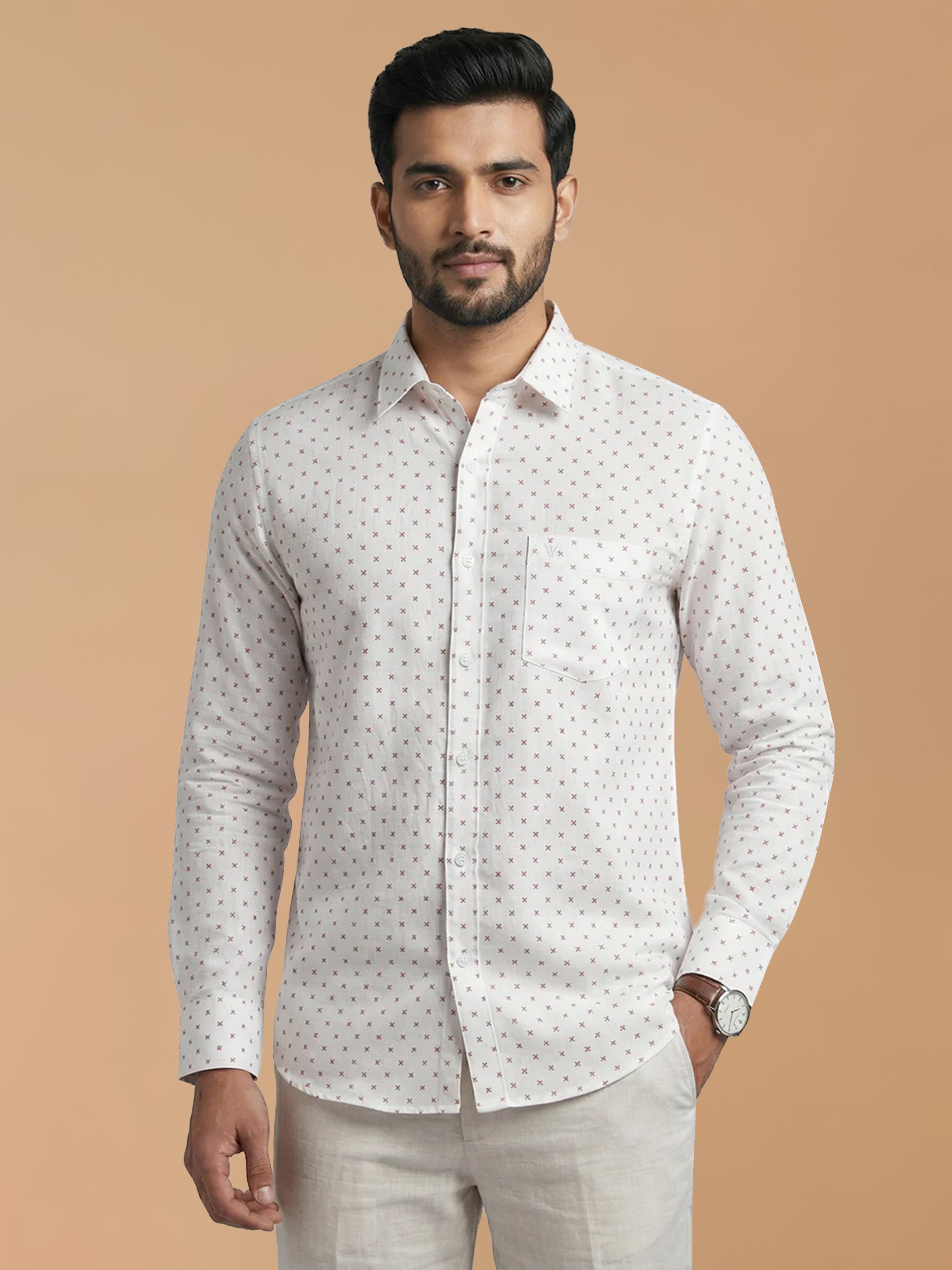 Cotton Rich White Printed Regular Fit Shirt T66 APT9