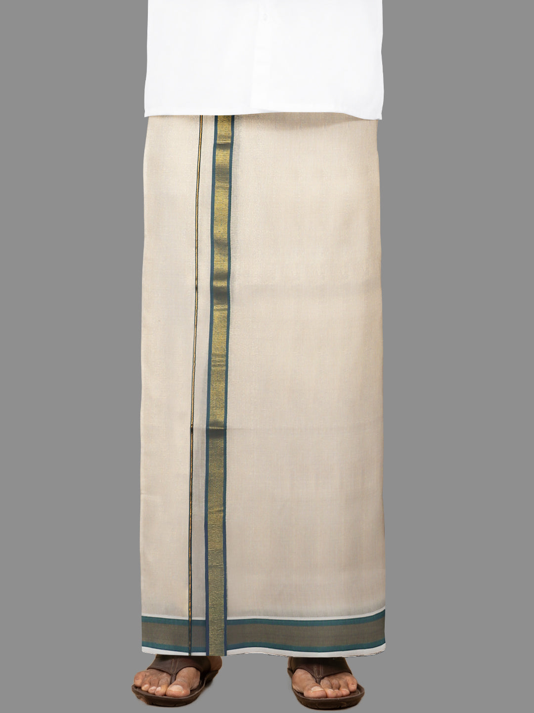 Men Single Gold Tissue Dhoti with Fancy Jari Border Clever Fancy 2