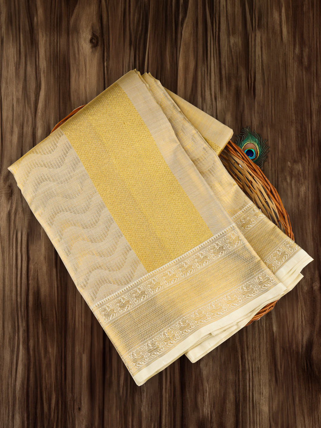 Men 100% Pure Silk 6" Jari Gold  Border Rajdharbar