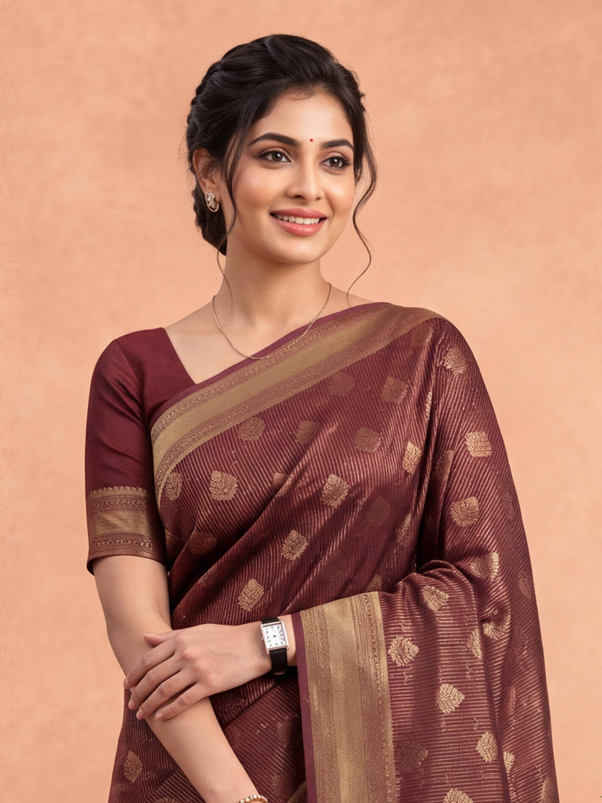 Women Art Silk Maroon with Sandal Saree ASS154