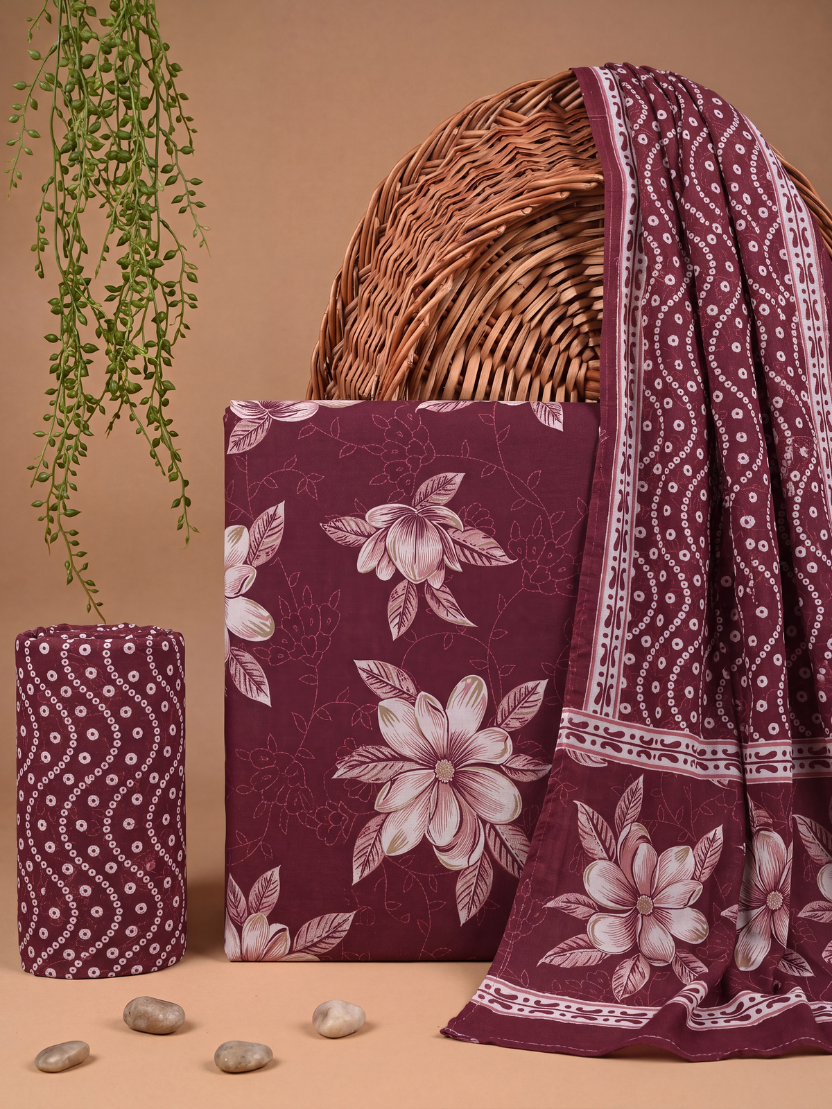 Women Cotton Maroon Printed Dress Material DM389