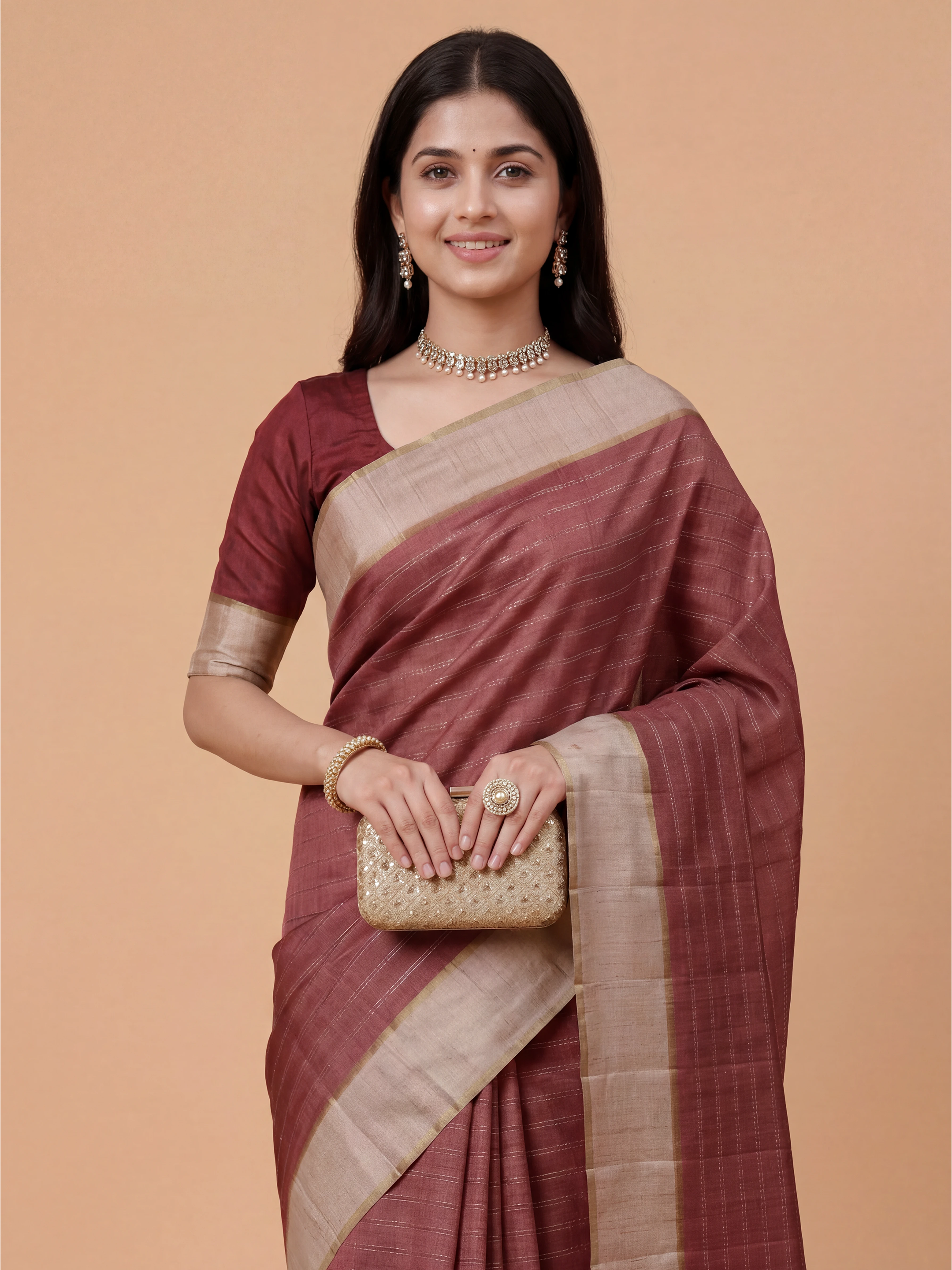 Women Semi Tussar Purple Saree ST328