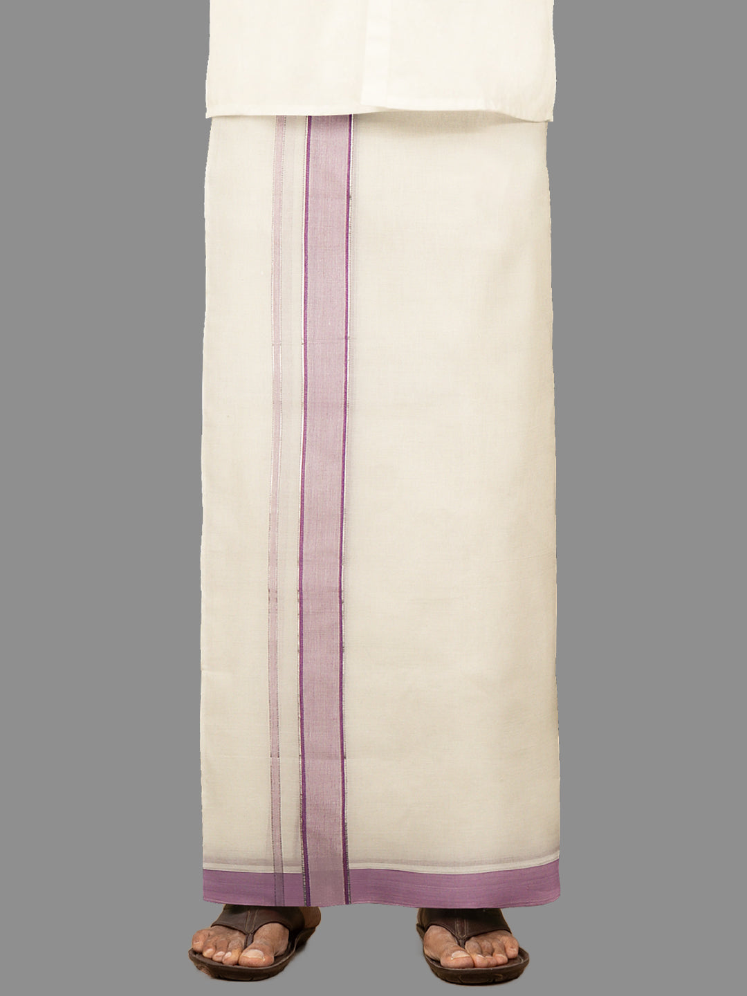 Men Violet Fancy Jari Border Kora Double Dhoti Harmony Fancy