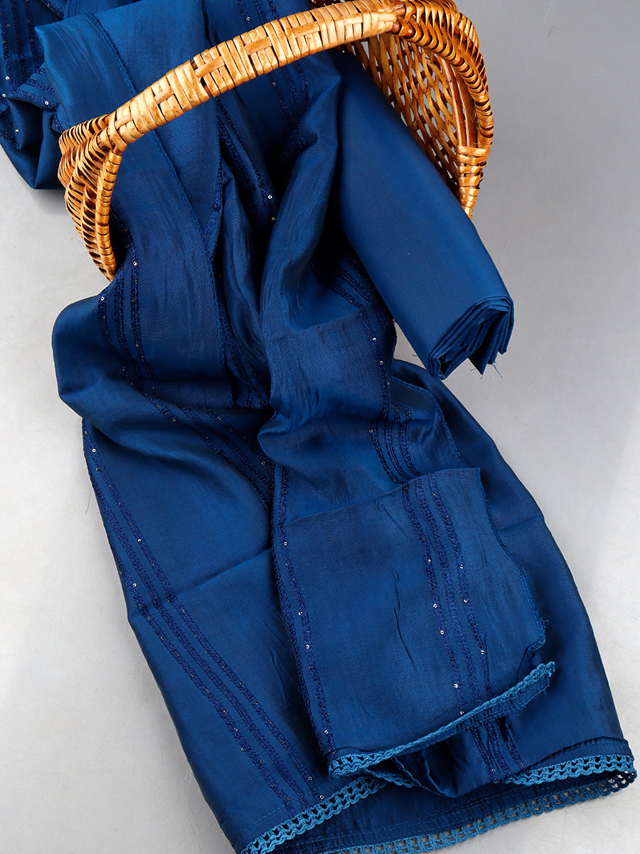 Women Green & Blue Flower Digital Print Unstitched Tissue Cotton Dress Material DM136
