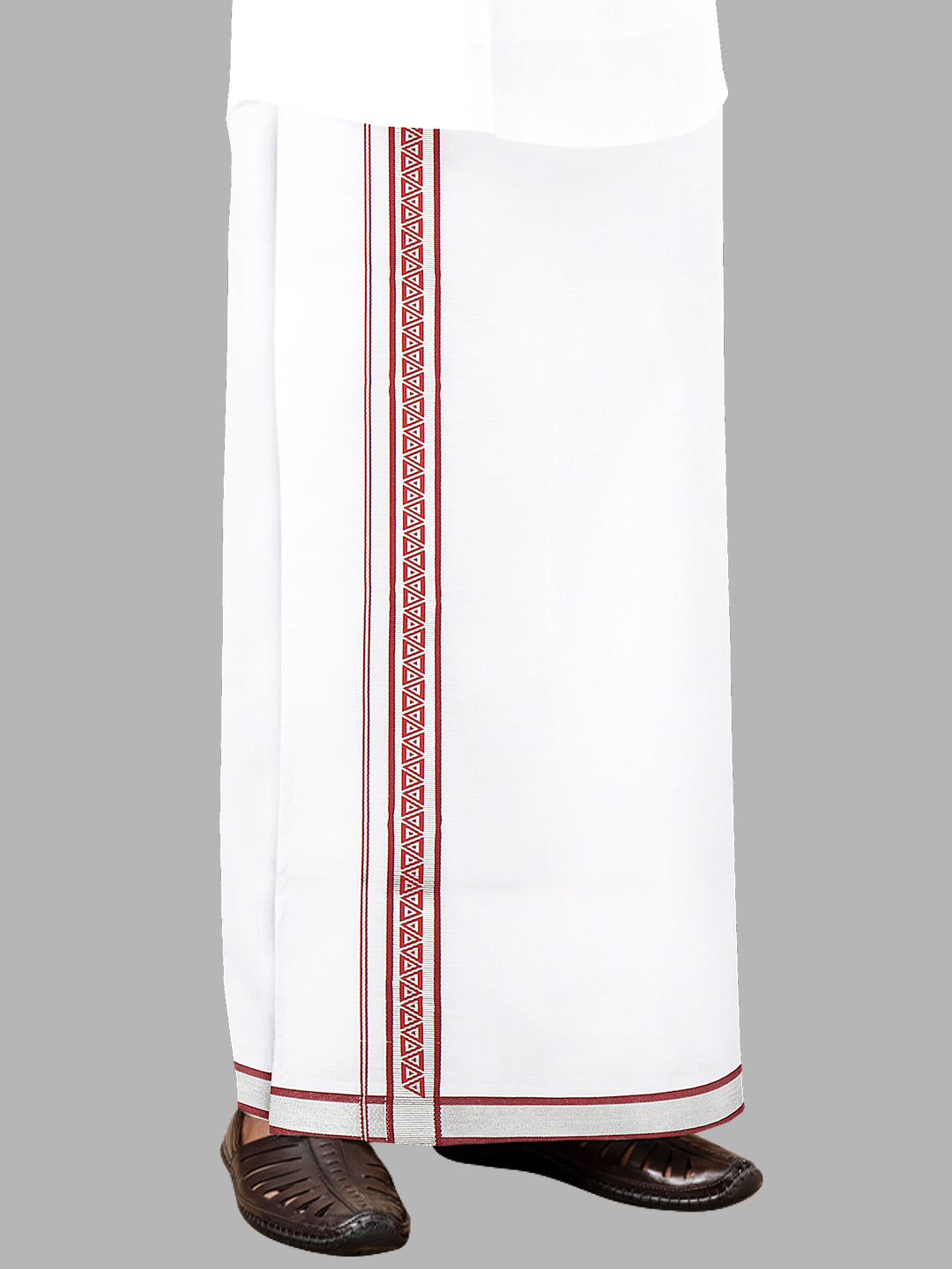 Men White with Red Fancy Jari Border Single Layer Dhoti