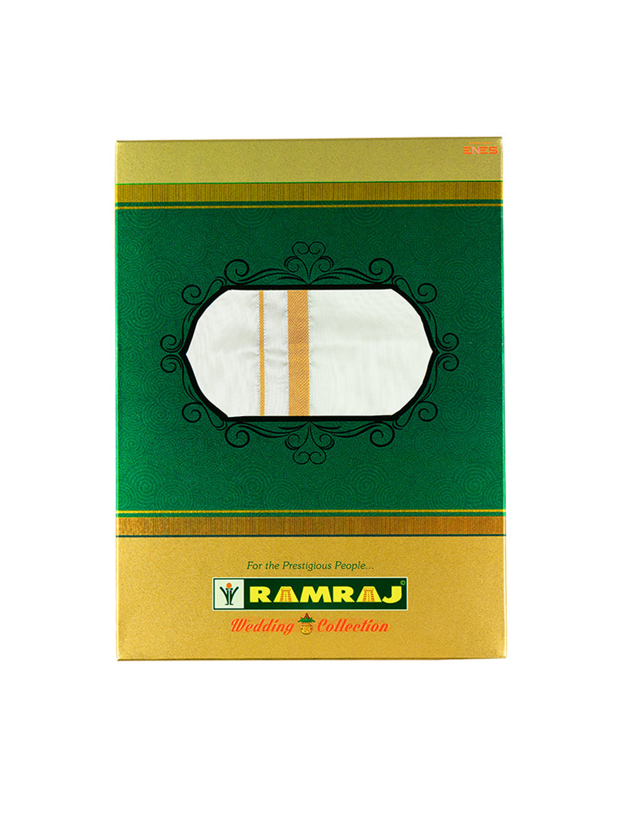 Mens Cream Double Dhoti with 3/4'' Gold Jari Border Iswaryam-ad vert