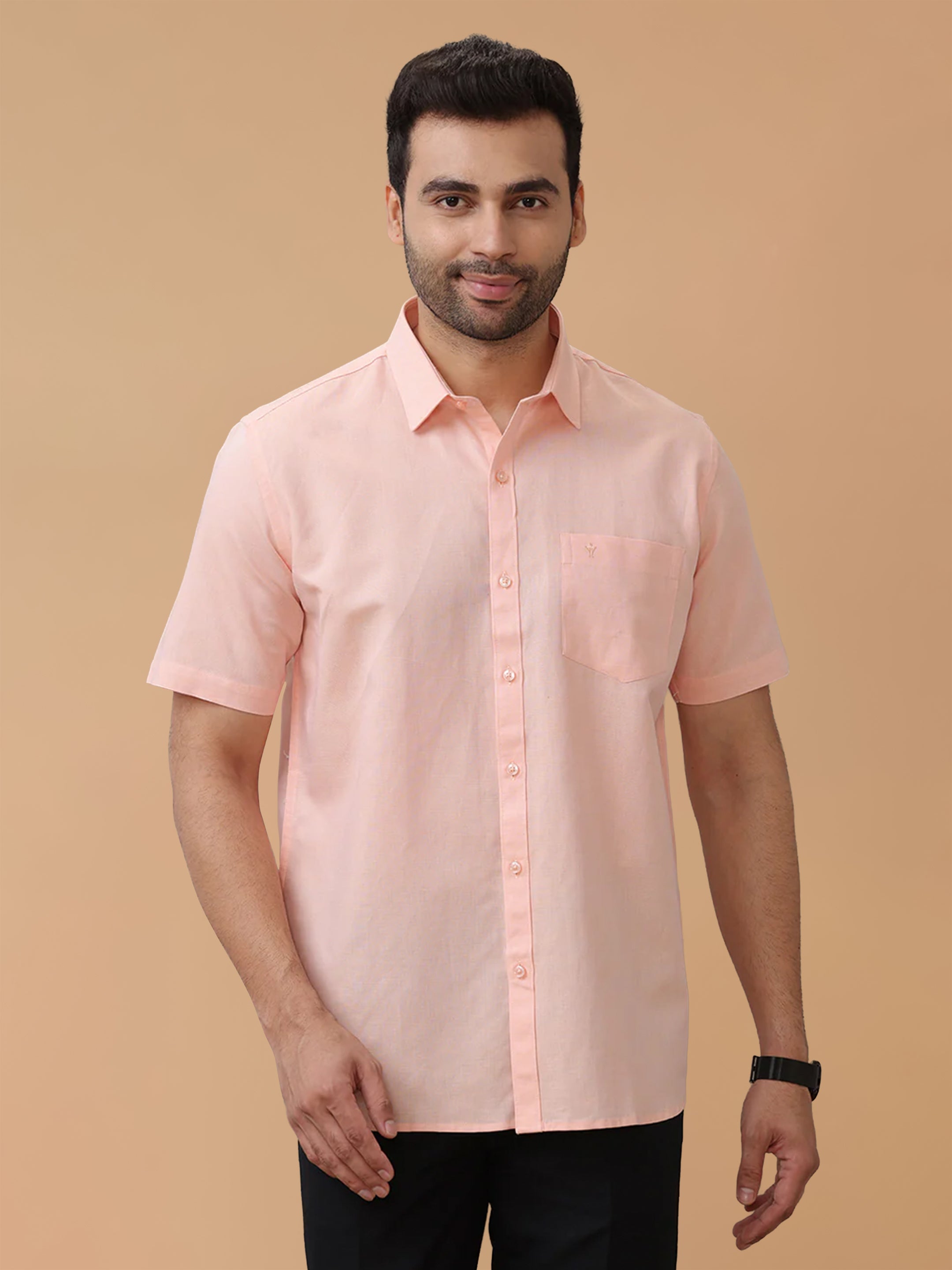 Linen Cotton Pinkish Orange Regular Fit Shirt LF16