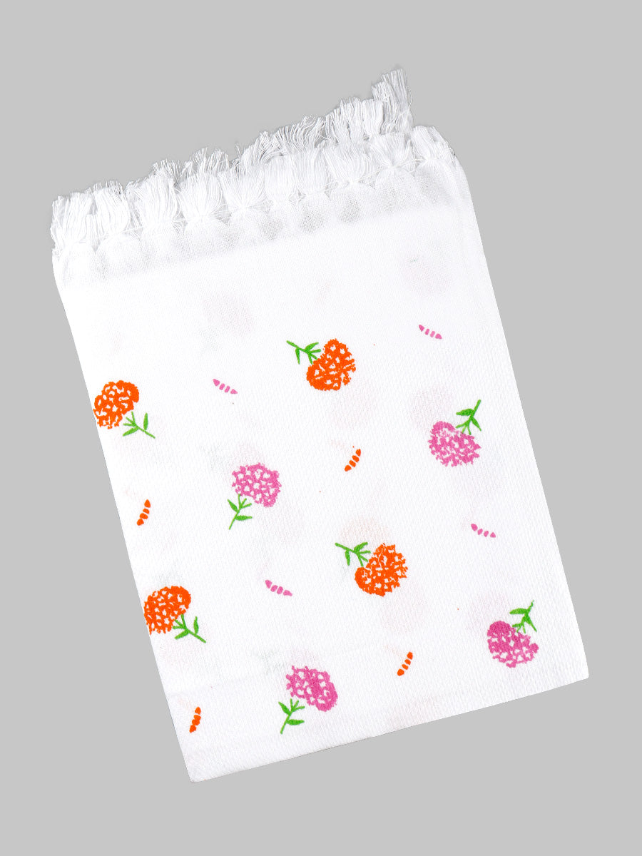 Misty Rose Cotton White Print Bath Towel