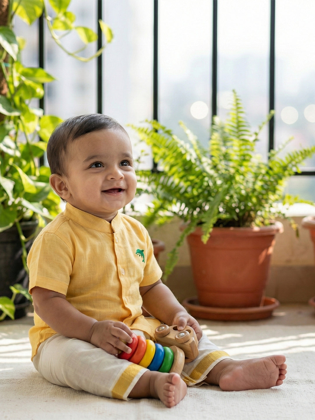 Born Baby Shirt with Pant and Panchakacham Set Yellow G18