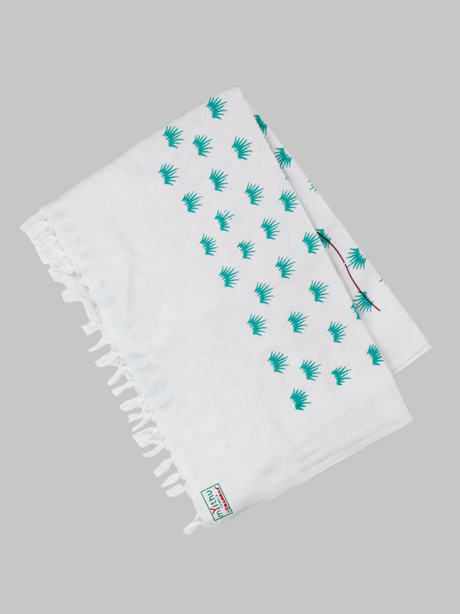 White Cotton Printed Towel (Pack of 2)-Close view
