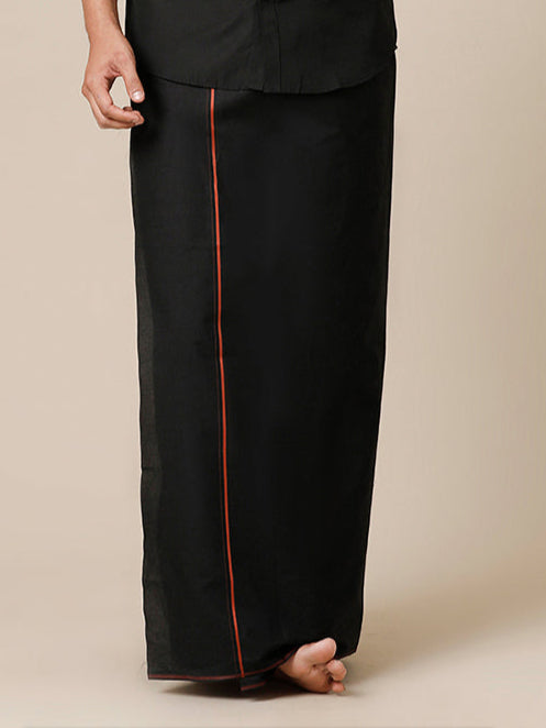 Men Devotional Half Sleeves Shirt & Dhoti Set Black