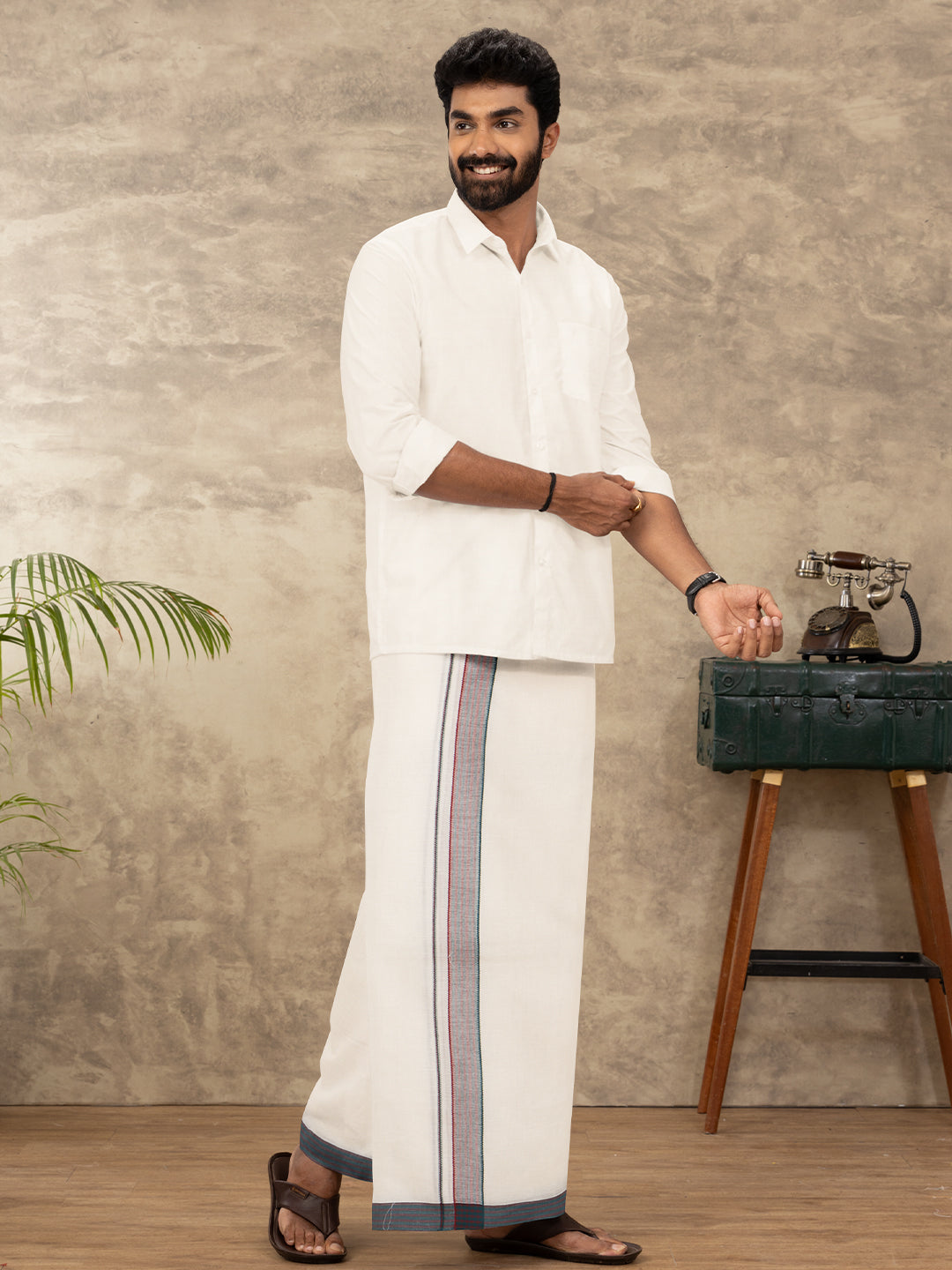 Men Kora Cotton Double Layer Dhoti with Fancy Border Rivan Kora Fancy RKF02