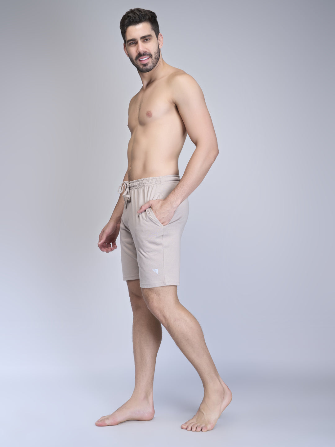 Men Combed Cotton Shorts Beige