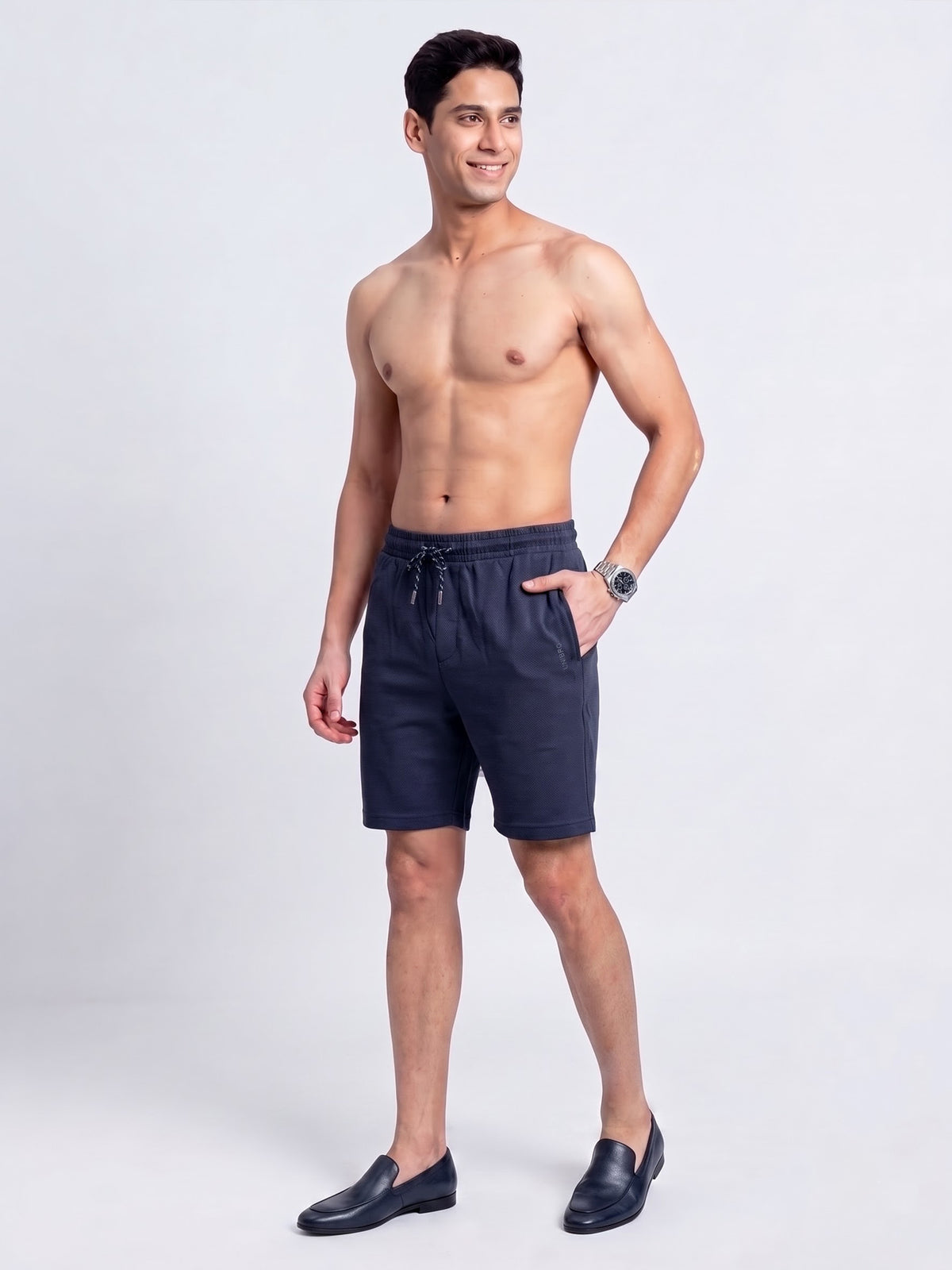 Cotton Rich Aeroflex Structured Navy Shorts AFS2