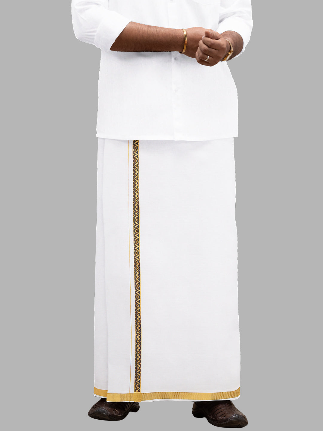Men Cotton Blend Single Layer White Dhoti with Double Side Fancy Jari Border GP04