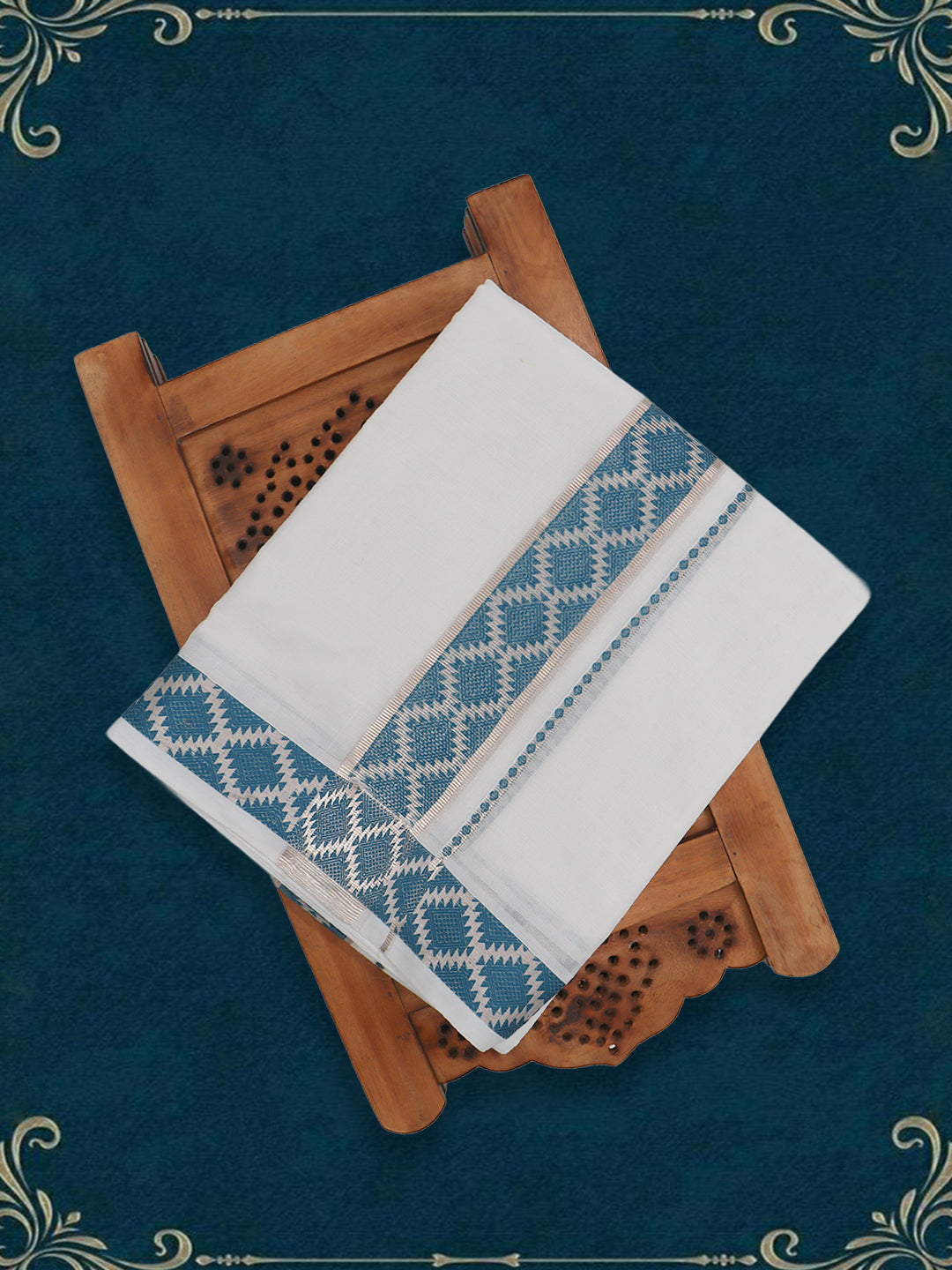 Men Premium Cotton Double Layer White Dhoti with Fancy Jari Border Luxury Elite LC32