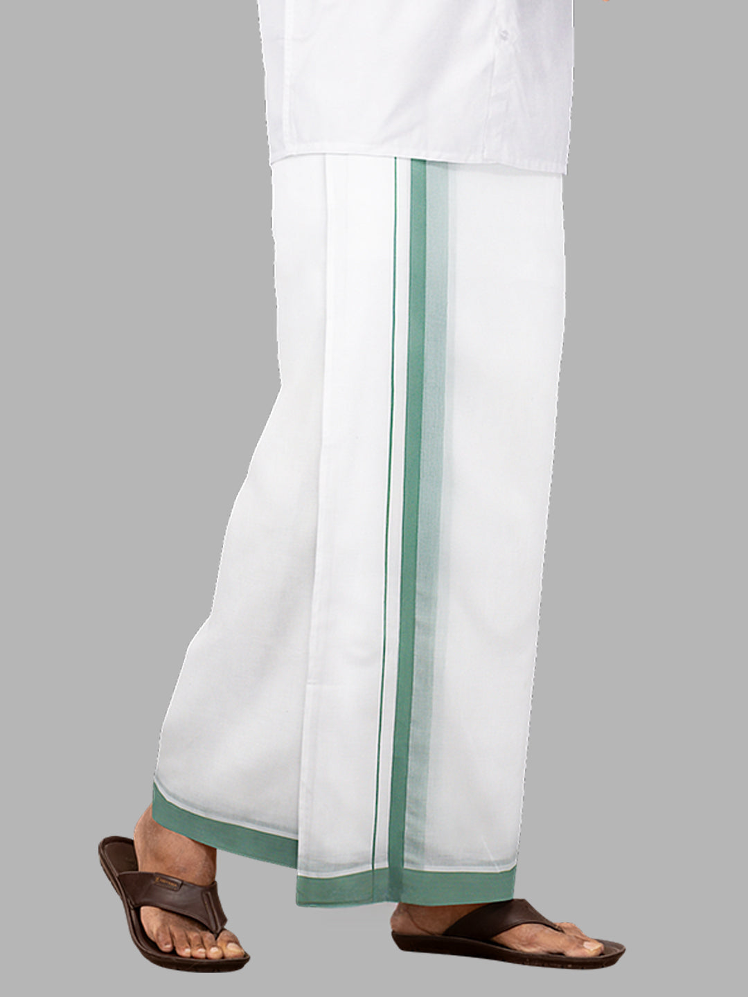 Men Mintgreen Fancy Border Double Layer White Dhoti PMF3