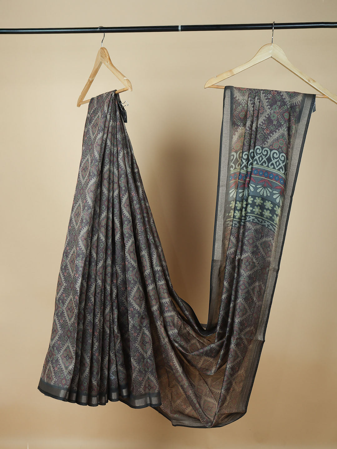 Women Brown Semi Chanderi Cotton Printed Saree SC66
