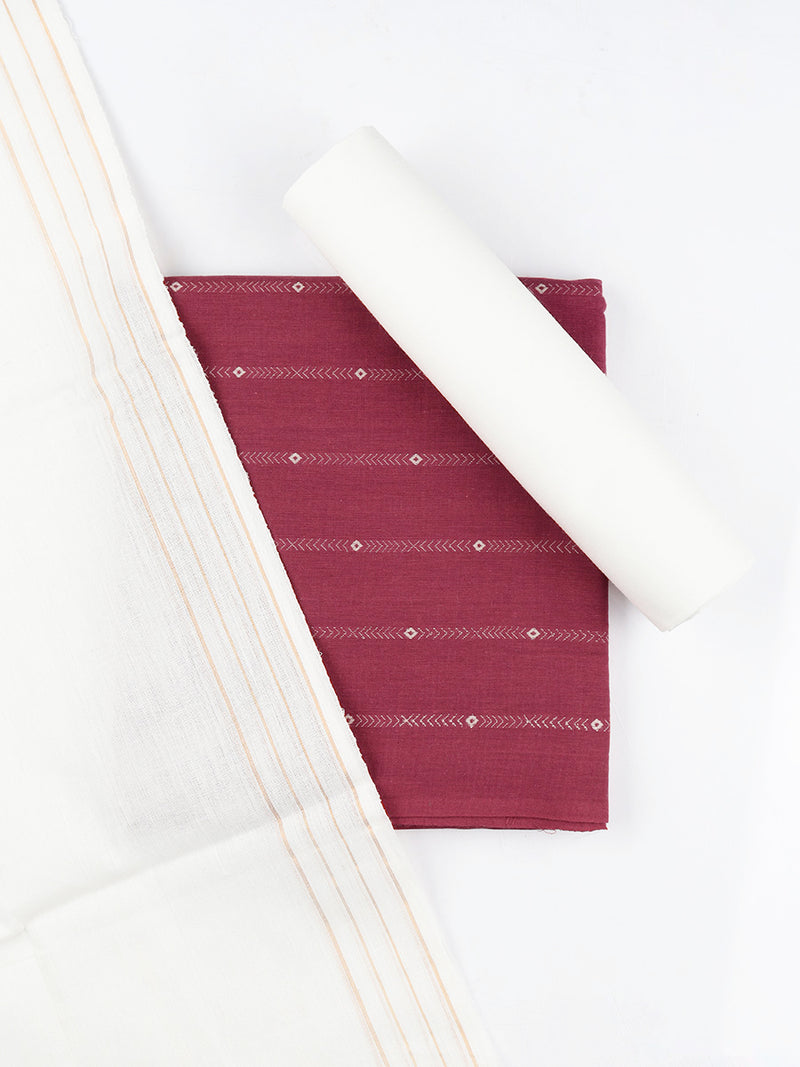 Pure Cotton Striped Design Red Dress Material DM76