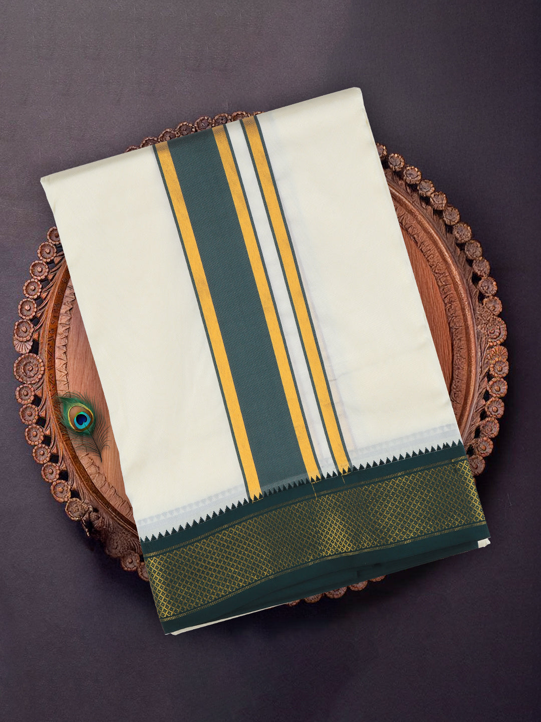Men Art Silk Cream Panchakacham 9K (8*4)