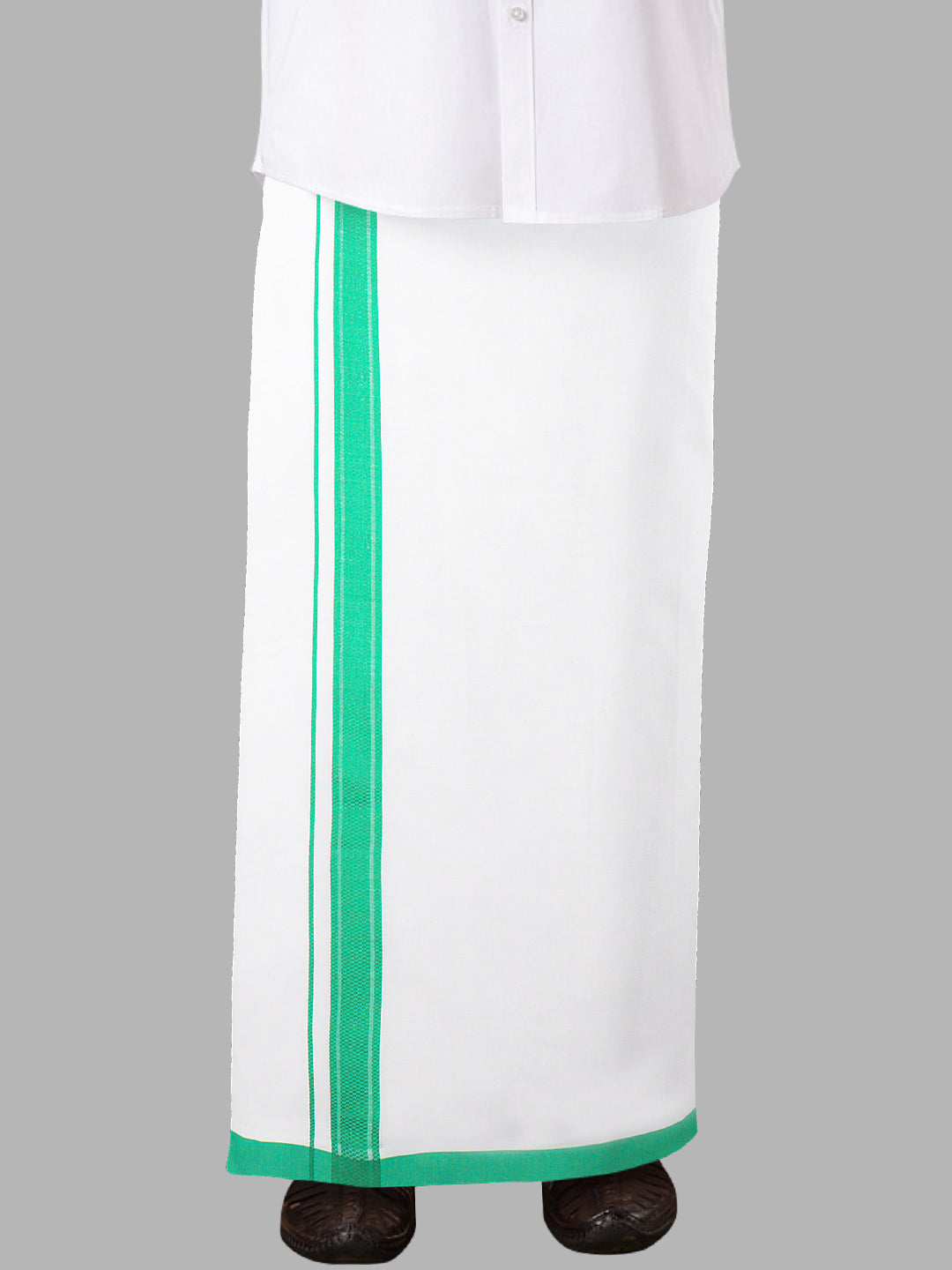 Men Green Adjustable Pocket Dhoti with Fancy Border GACF07