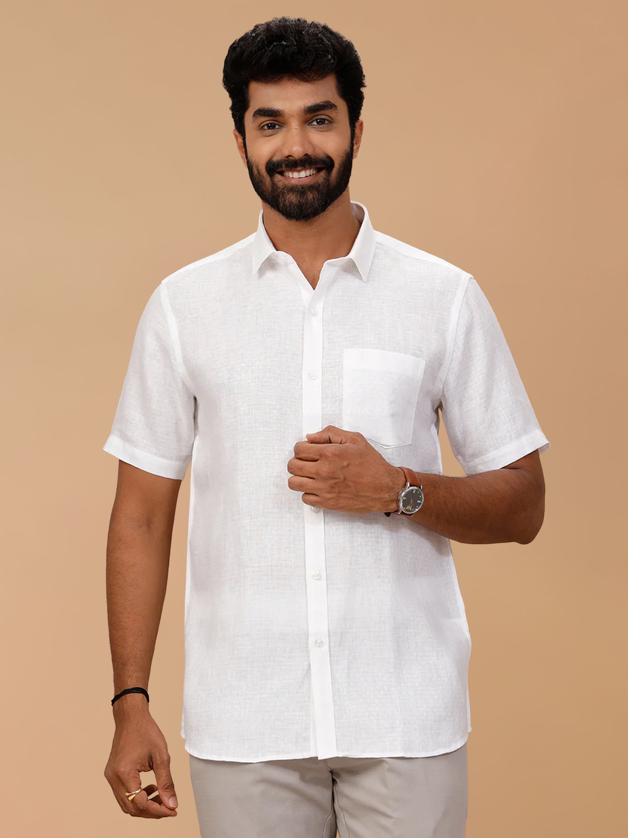 Pure Linen Self Design White Shirt LP1546JF