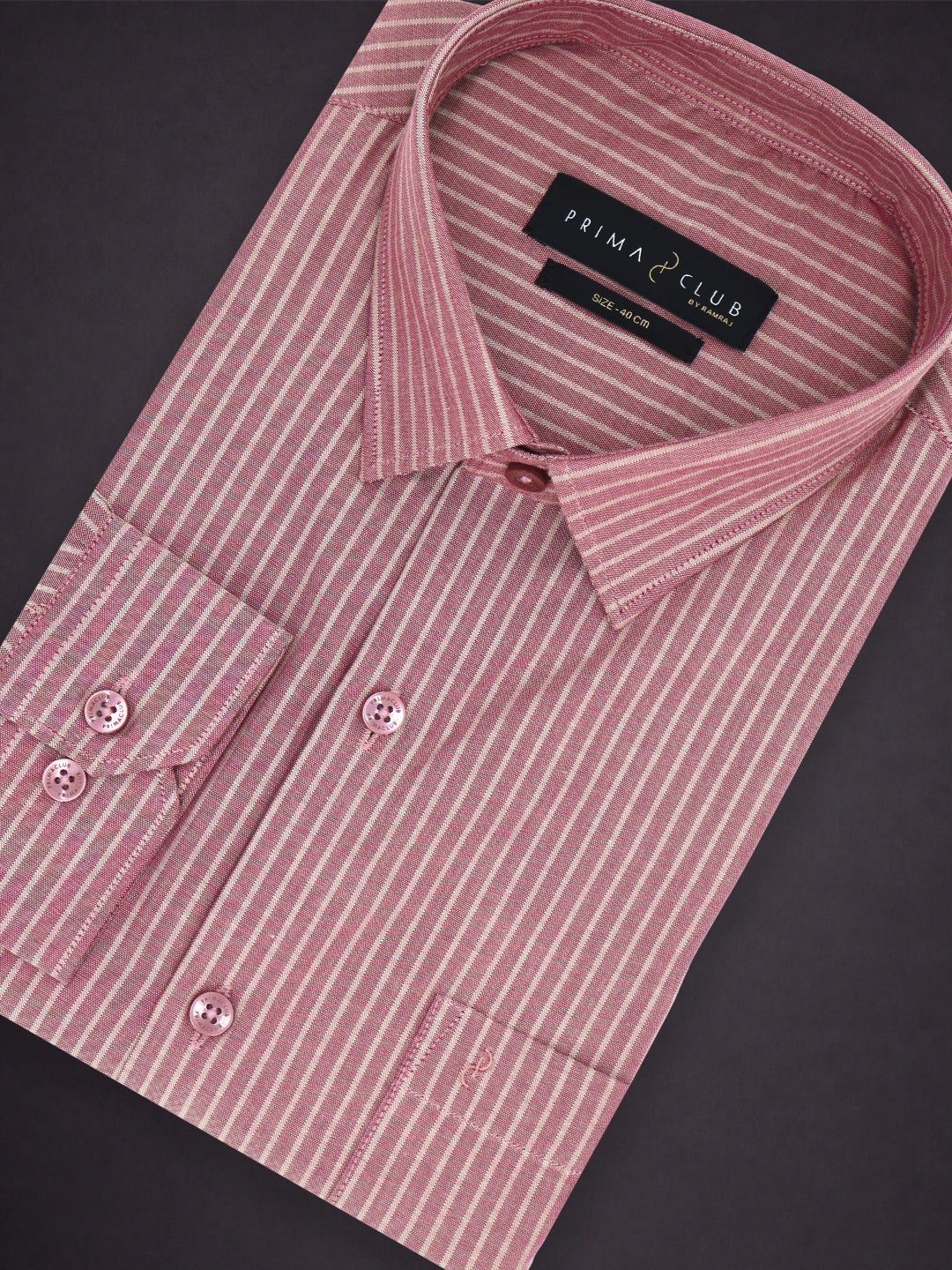 Prima Club Premium Cotton Dobby Pink Red Stripes Regular Fit Shirt SRAR3