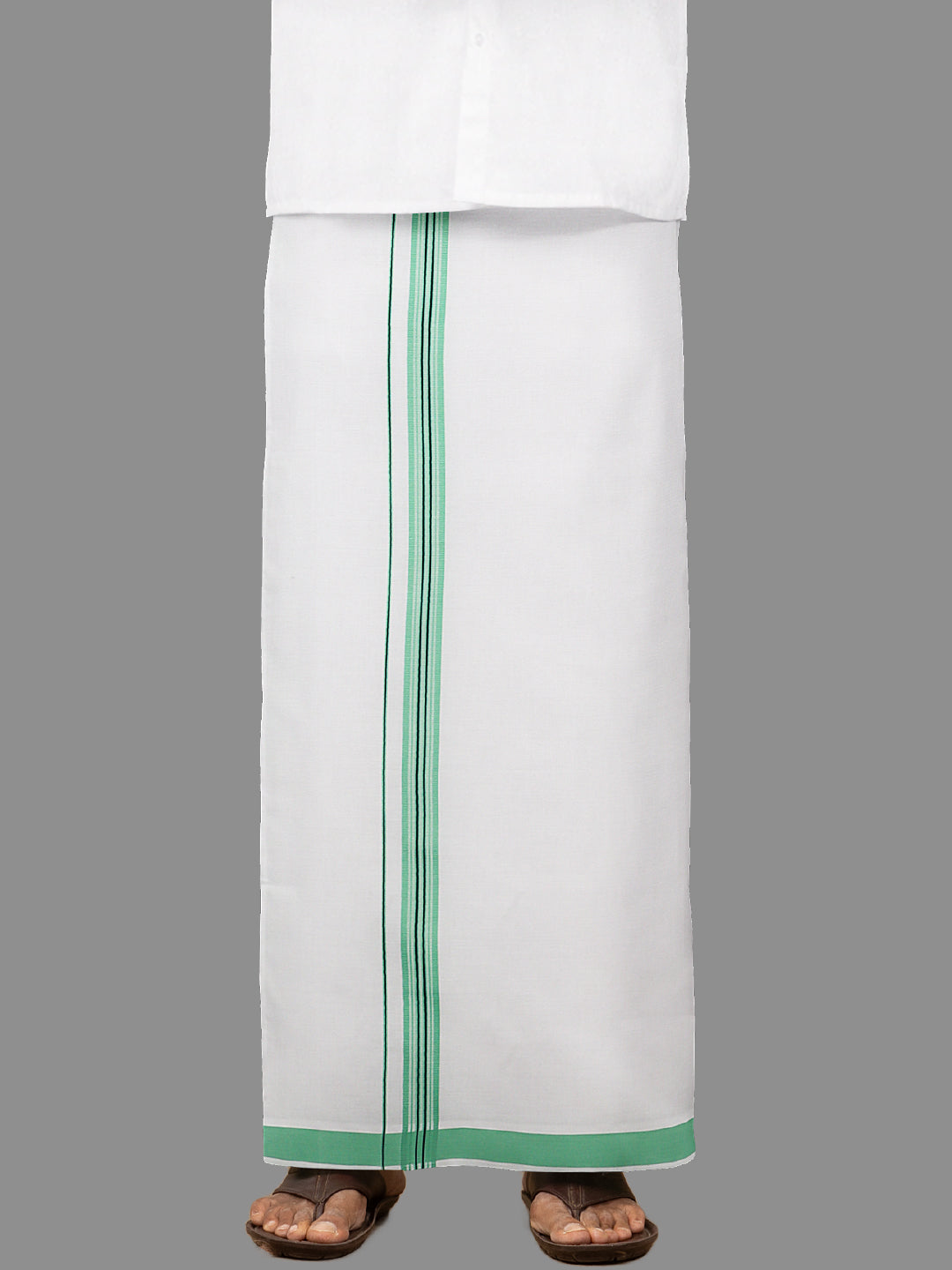 Men White with Green Fancy Border Single Layer Dhoti Winner