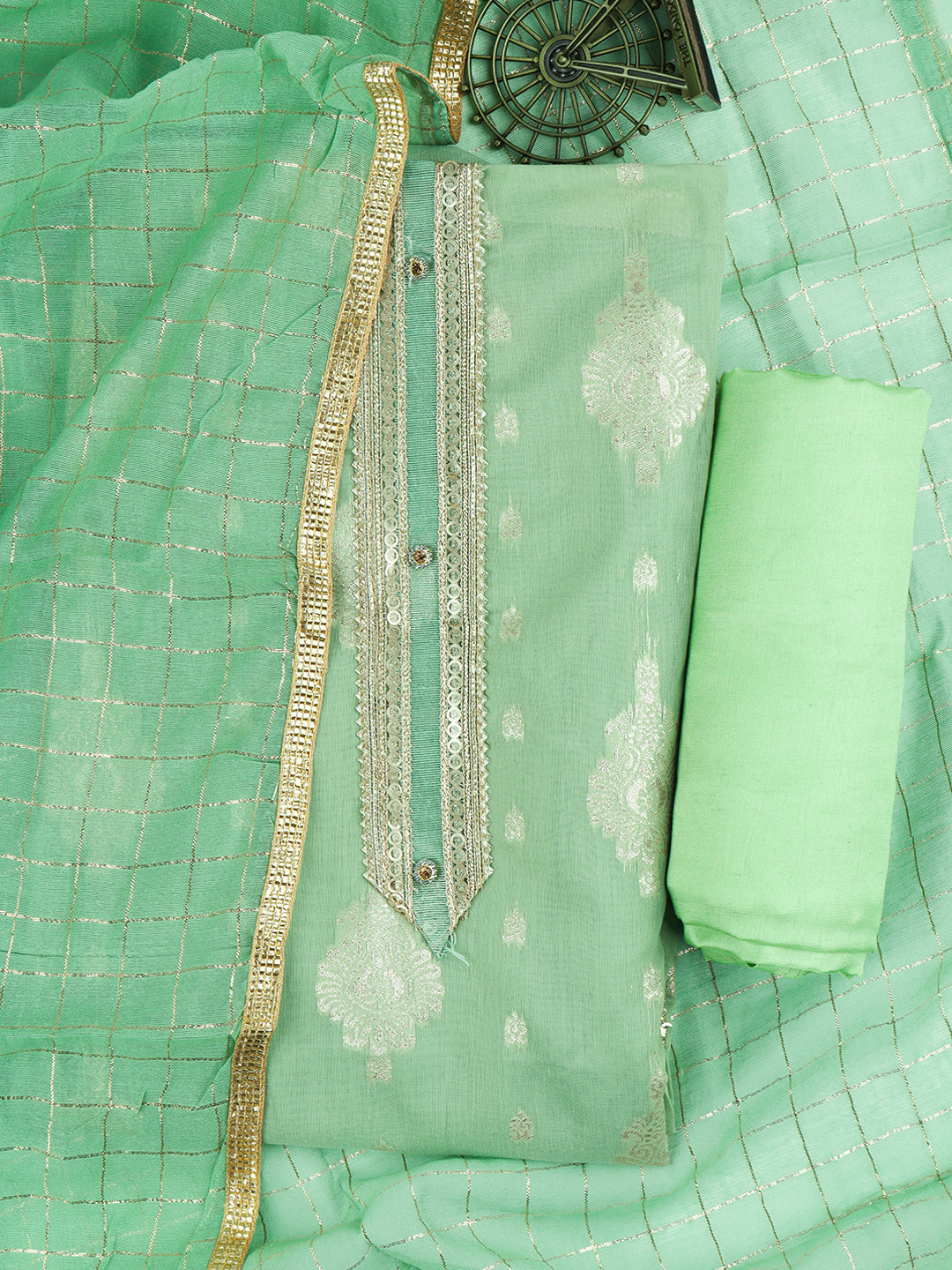 Women Cotton Rich Dress Material  Green -DM151