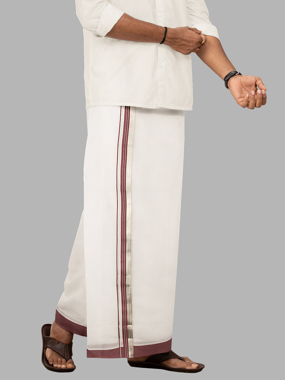 Men Fancy Jari Border Double Layer White Dhoti RG01