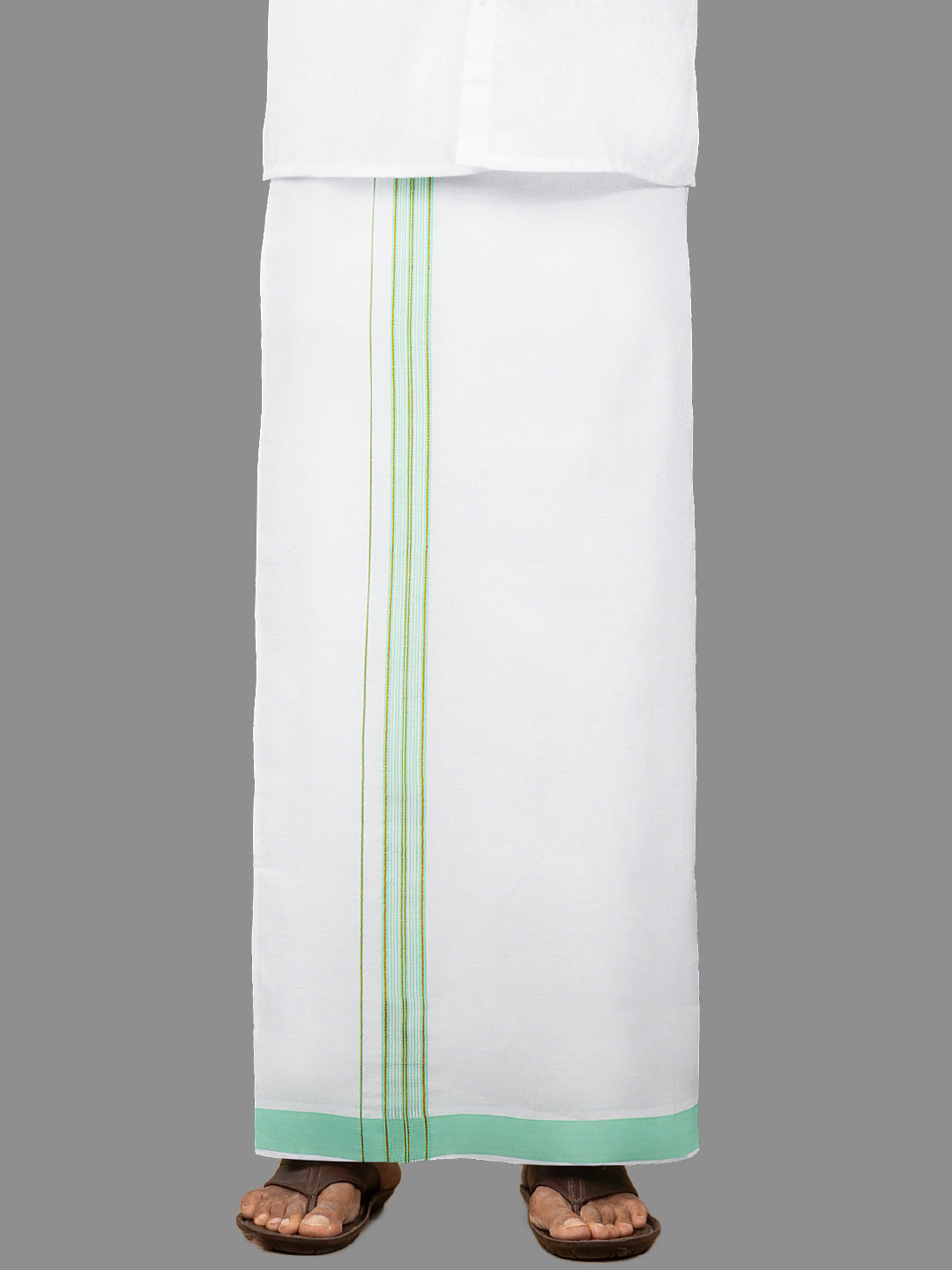 Mens Green Fancy Jari Border Single Dhoti YGF03