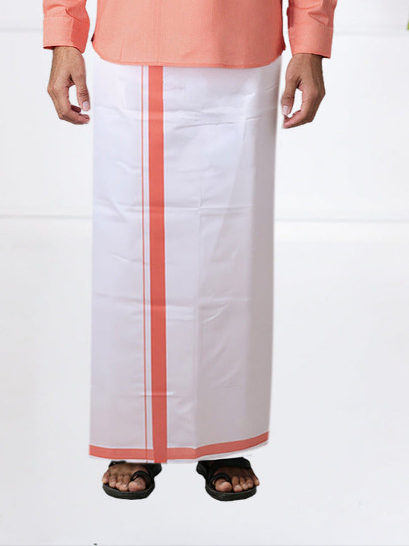 Men Pink Short Length Kurta with Matching Border Dhoti Set RJ18