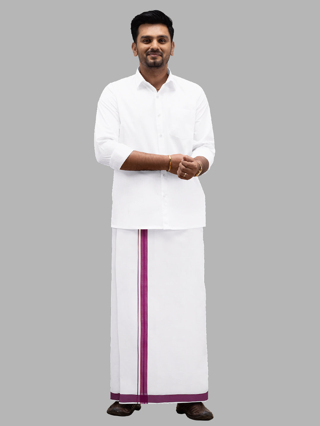 Men Purple Fancy Border Single Layer Adjustable Pocket Dhoti GACF14