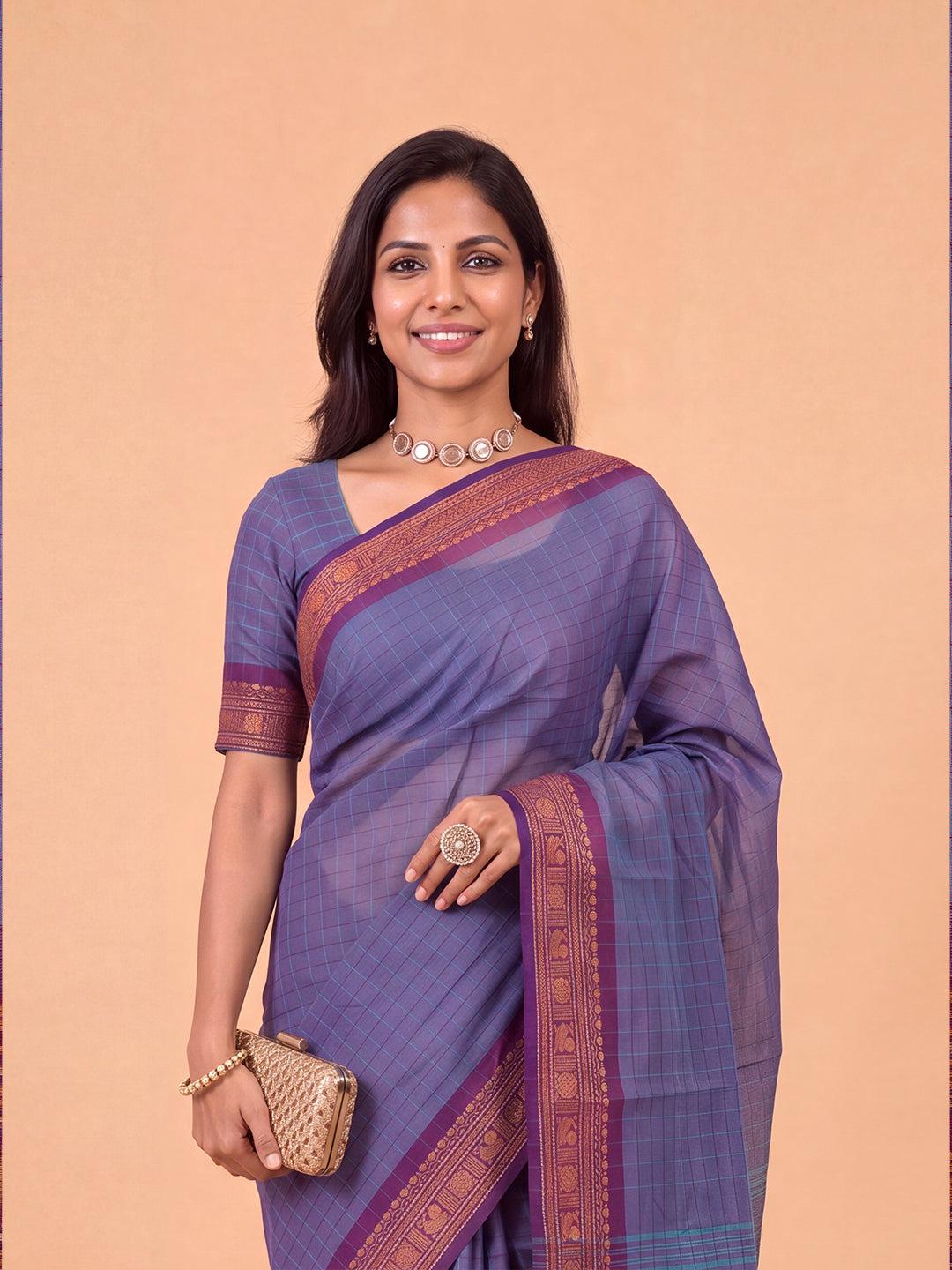 Women Chettinad Cotton Violet Saree CCS09
