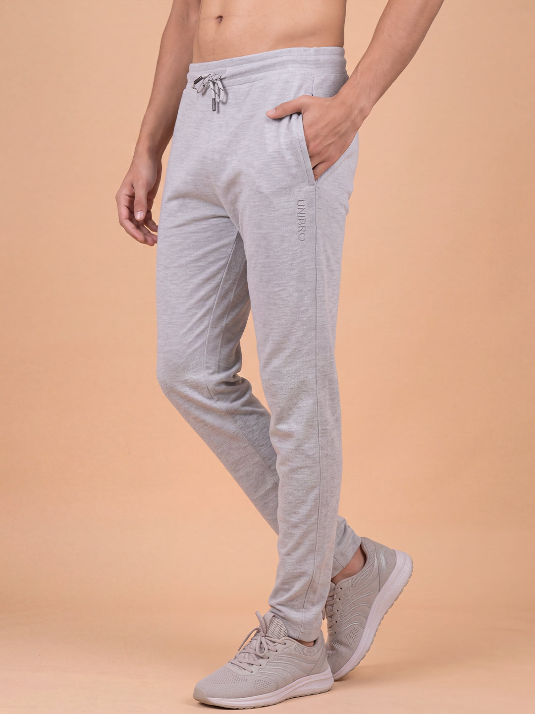 Cotton Rich Popcorn Structured Fabric Grey Melange Track Pants PTK3