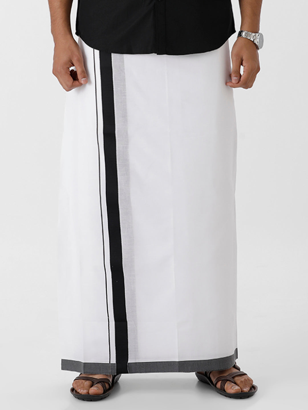 Mens White Double Dhoti  with Black Border Redfort Special