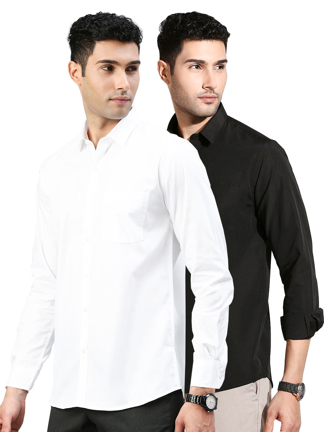 Men Black and White Full Sleeves Shirt Combo