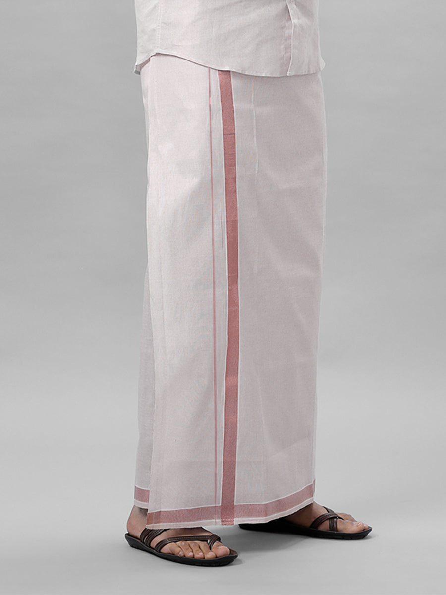 Mens Double Tissue Dhoti with Jari 1" Ideal Copper-Side view