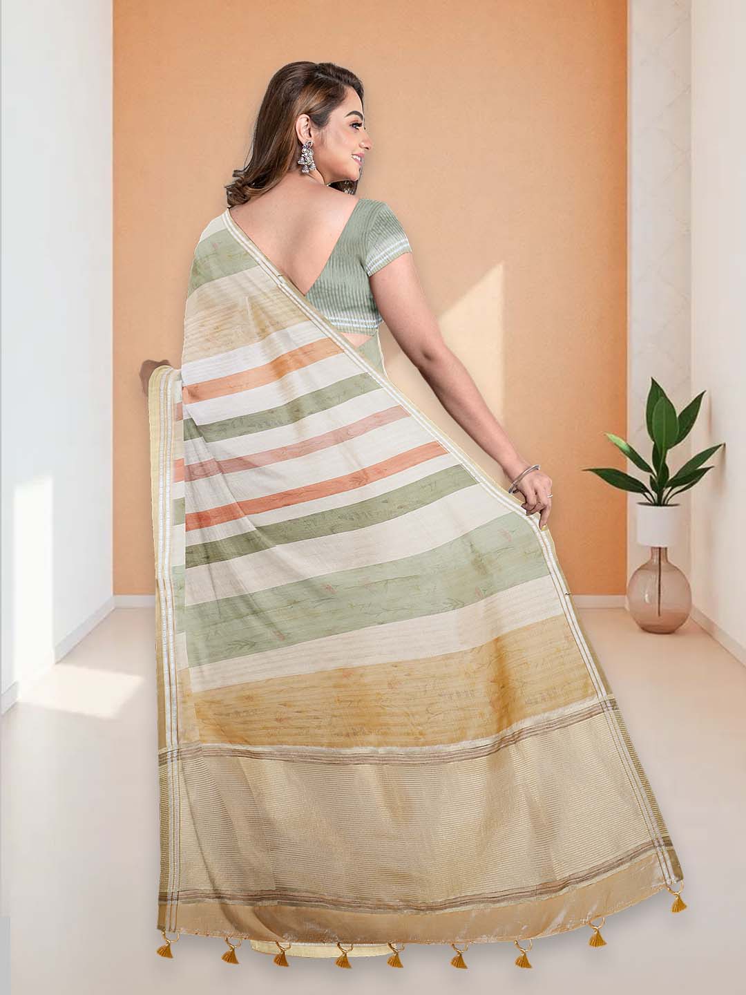 Women Golden Semi Tussar Saree ST301