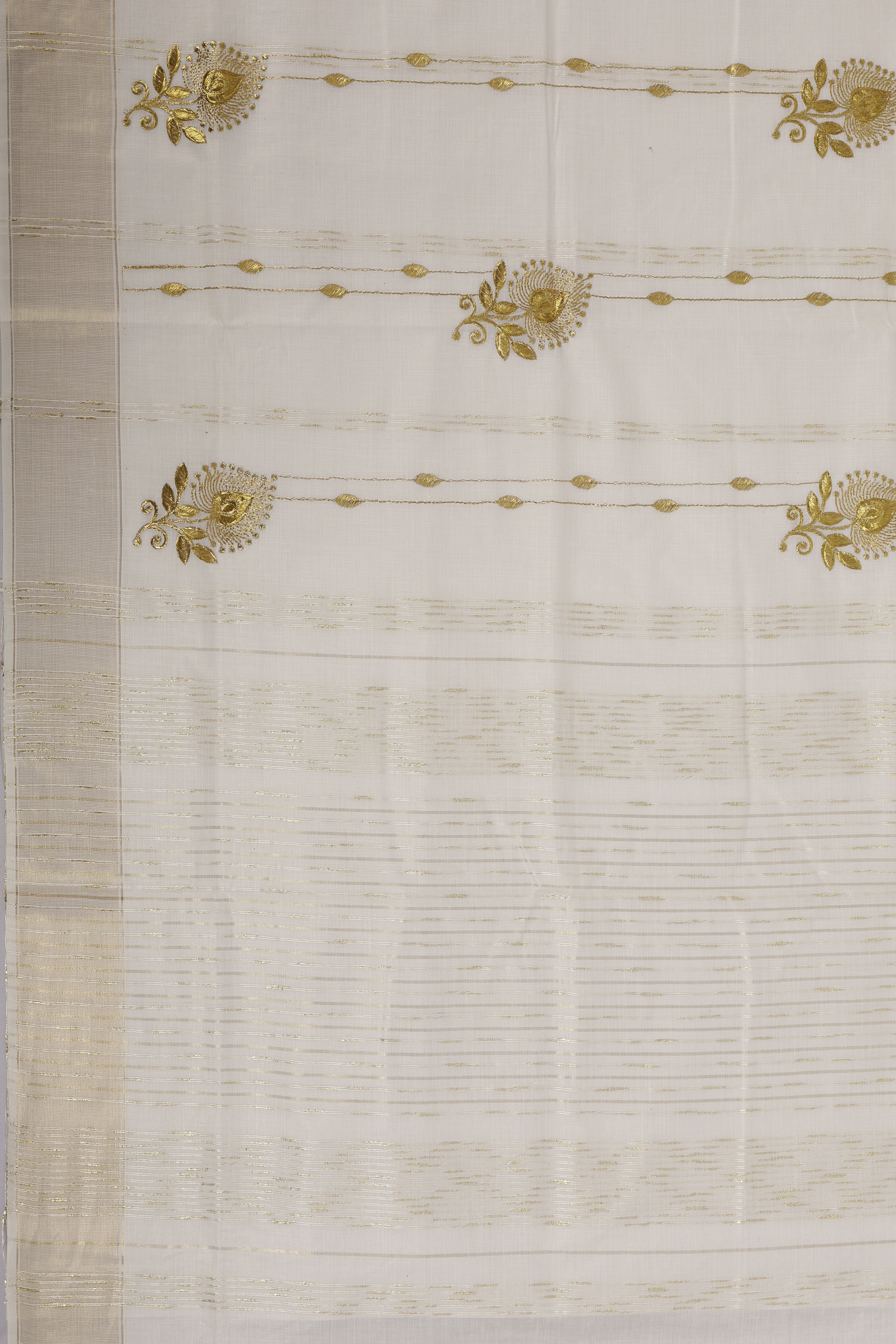 Women Kora Cotton Cream Kerala Saree with Gold Jari KLS50